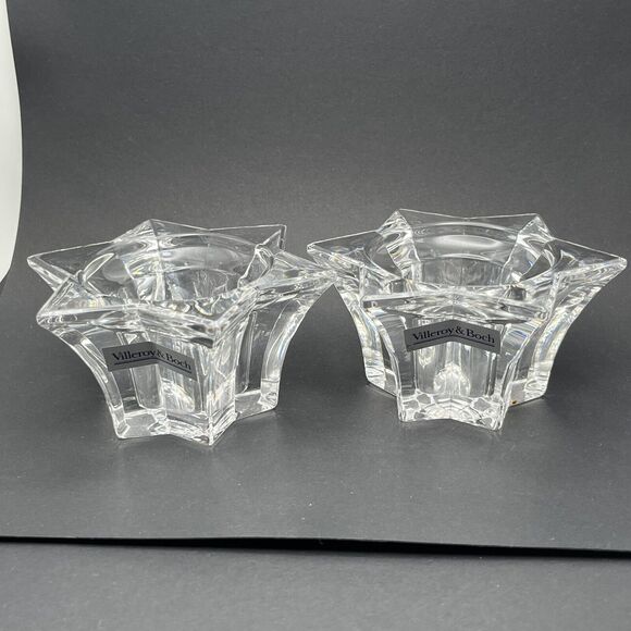 2 Vtg Villeroy & Boch Germany Lg Glass Star Votive Candle Holders Lucca 4.75" - Picture 7 of 16